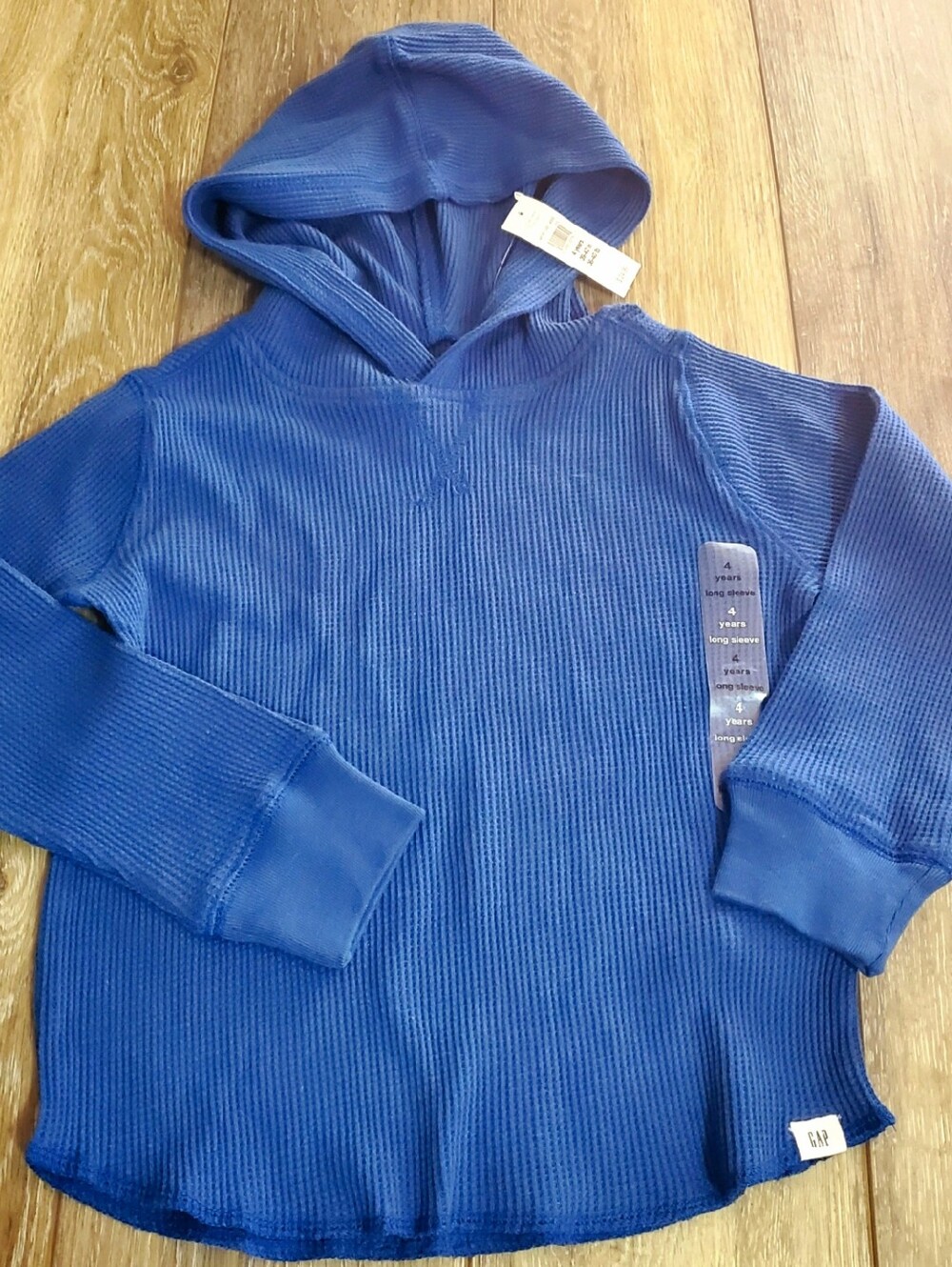 GAP Boys Royal Blue Waffle-knit Hooded Long Sleeve Pullover Shirt Size 4